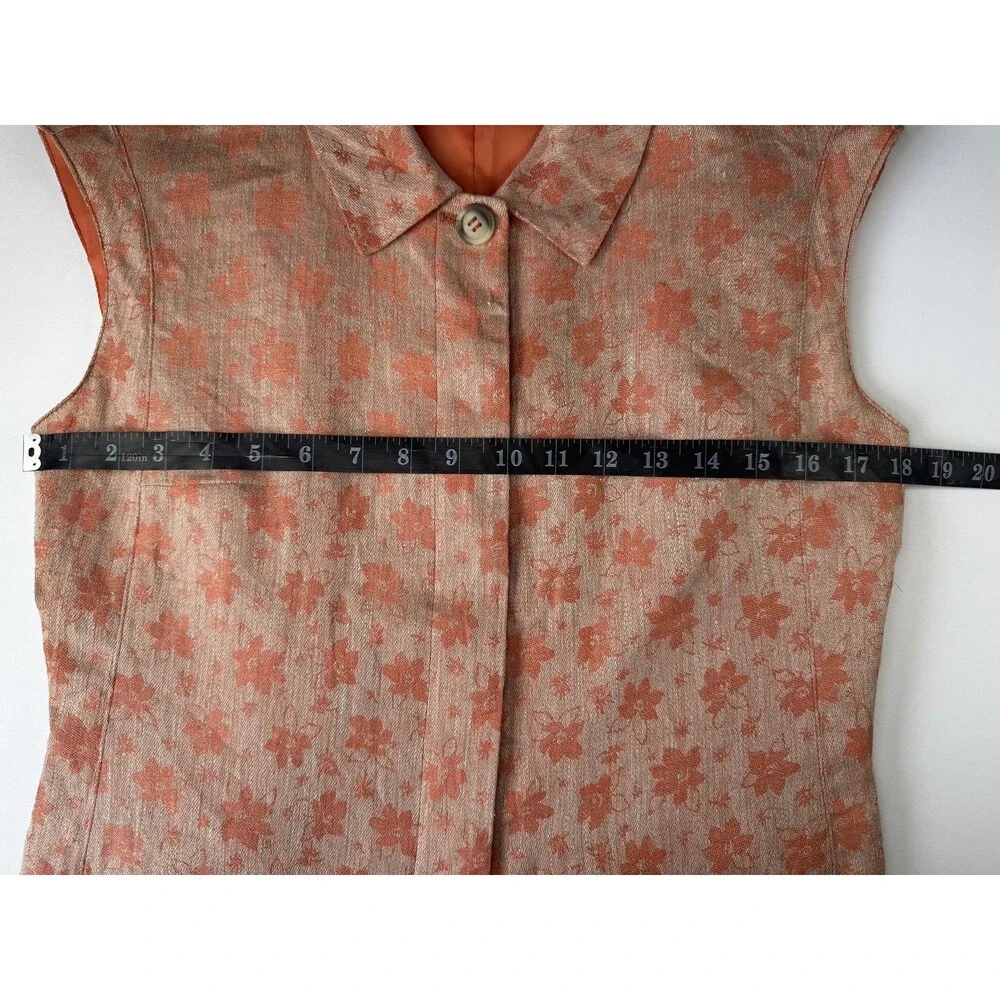 Benard Holtzman Shirt Pants Set Womens 8P Orange Floral Linen Petite‎ Lined Suit
